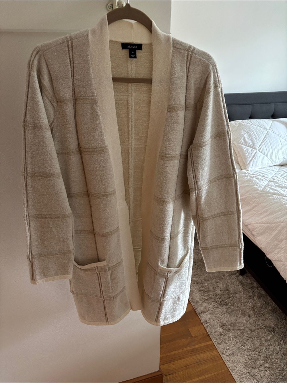 NWOT Alfani Cream Grid-Texture Open Cardigan